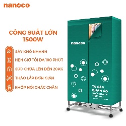 Tủ sấy quần áo NANOCO 2000W, mã NCD2006, khung Inox 201, màu xanh